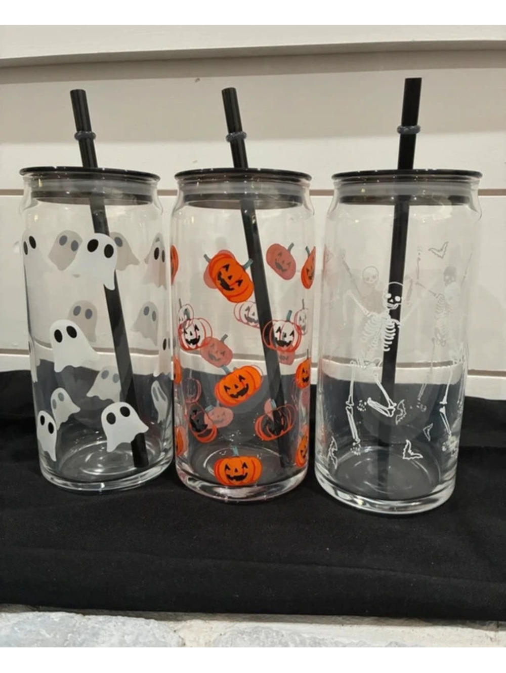 3 set of glass cups with straws